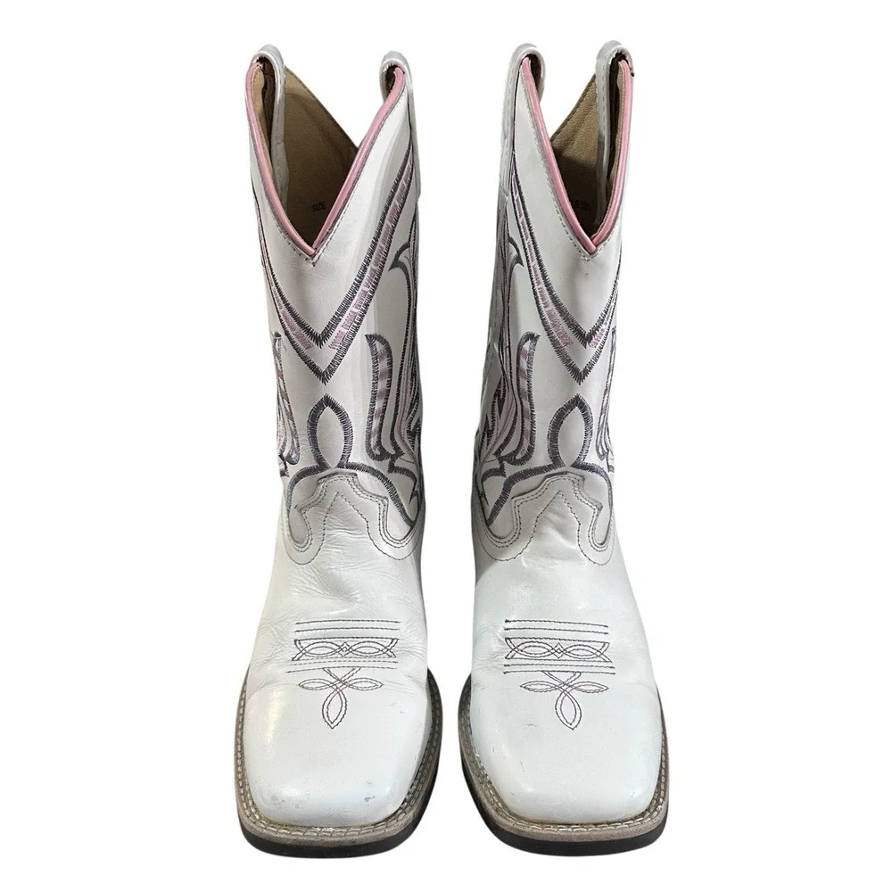 Smoky Mountain Western Boots Girls Dallas Square Toe White With Pink Grey‎ Sz 5